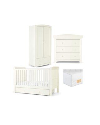 Mia 4 Piece Cotbed with Dresser Changer, Wardrobe, and Essential Fibre Mattress Set
